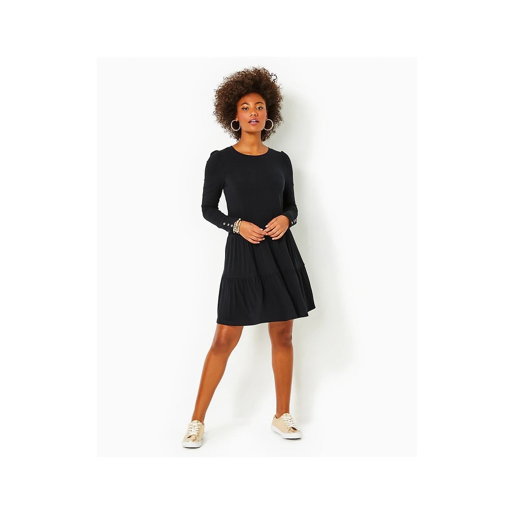 Lilly Pulitzer Medium Black Tiered Long Sleeve Arlene Dress
